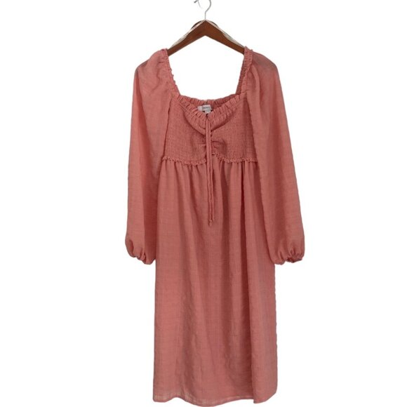 Forever21 Plus Pink Puff Sleeve Sweetheart Neck Midi Dress Size 0X - Picture 1 of 4